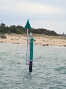 A green navigation buoy in the Barwon River
